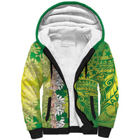 Cook Islands Tiare Maori With Conch Shell Sherpa Hoodie Pasifika Fest Polynesian Tattoo Green