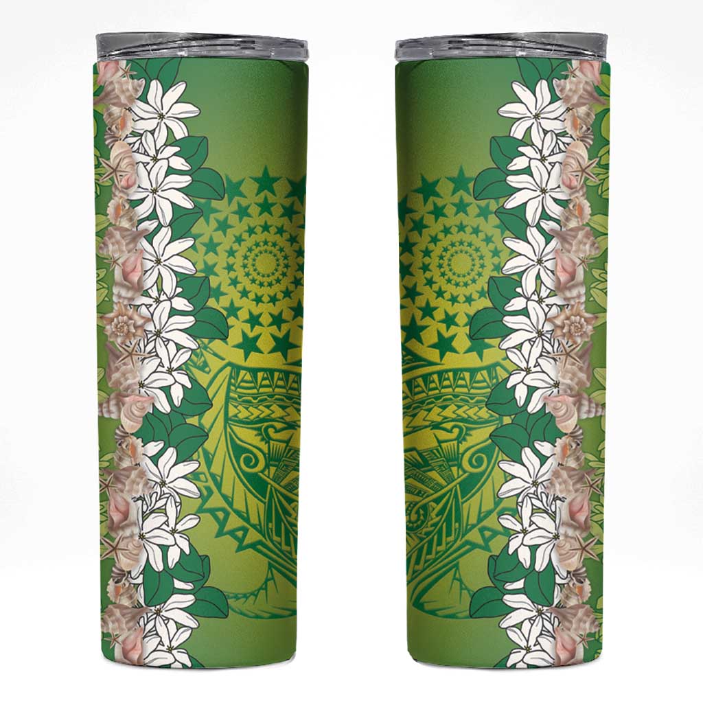Cook Islands Tiare Maori With Conch Shell Skinny Tumbler Pasifika Fest Polynesian Tattoo Green LT14 Green - Polynesian Pride