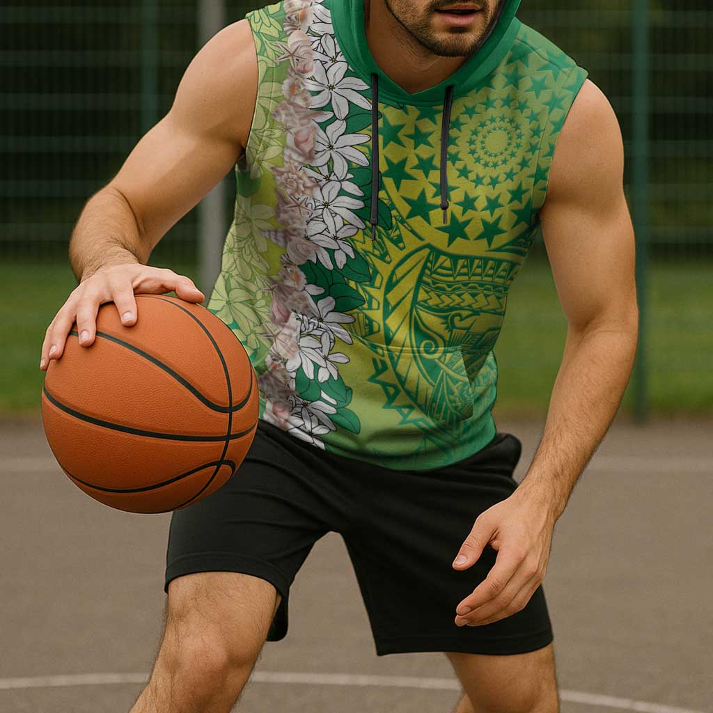Cook Islands Tiare Maori With Conch Shell Sleeveless Hoodie Pasifika Fest Polynesian Tattoo Green