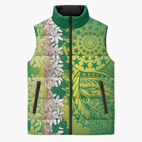 Cook Islands Tiare Maori With Conch Shell Sleeveless Puffer Jacket Pasifika Fest Polynesian Tattoo Green