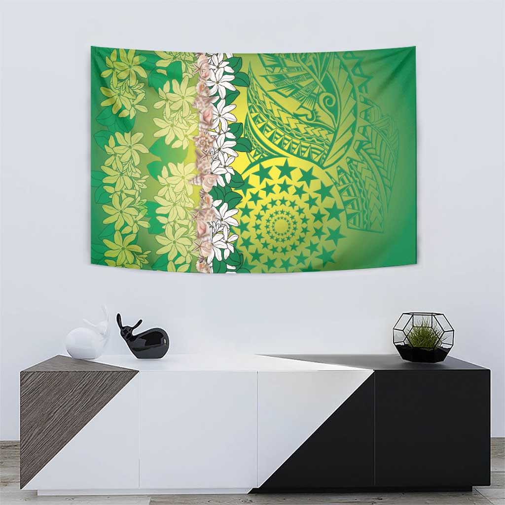 Cook Islands Tiare Maori With Conch Shell Tapestry Pasifika Fest Polynesian Tattoo Green