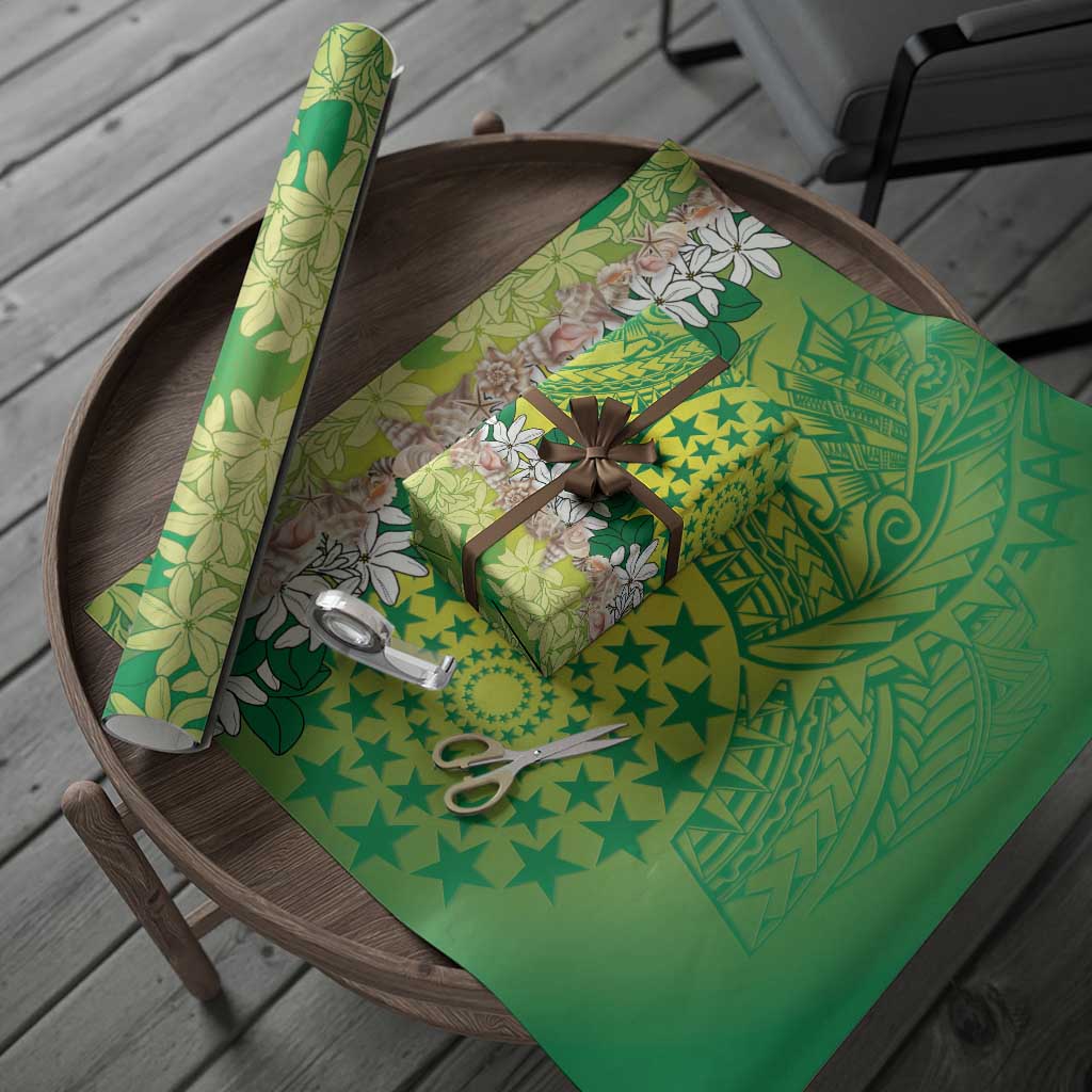 Cook Islands Tiare Maori With Conch Shell Wrapping Paper Pasifika Fest Polynesian Tattoo Green