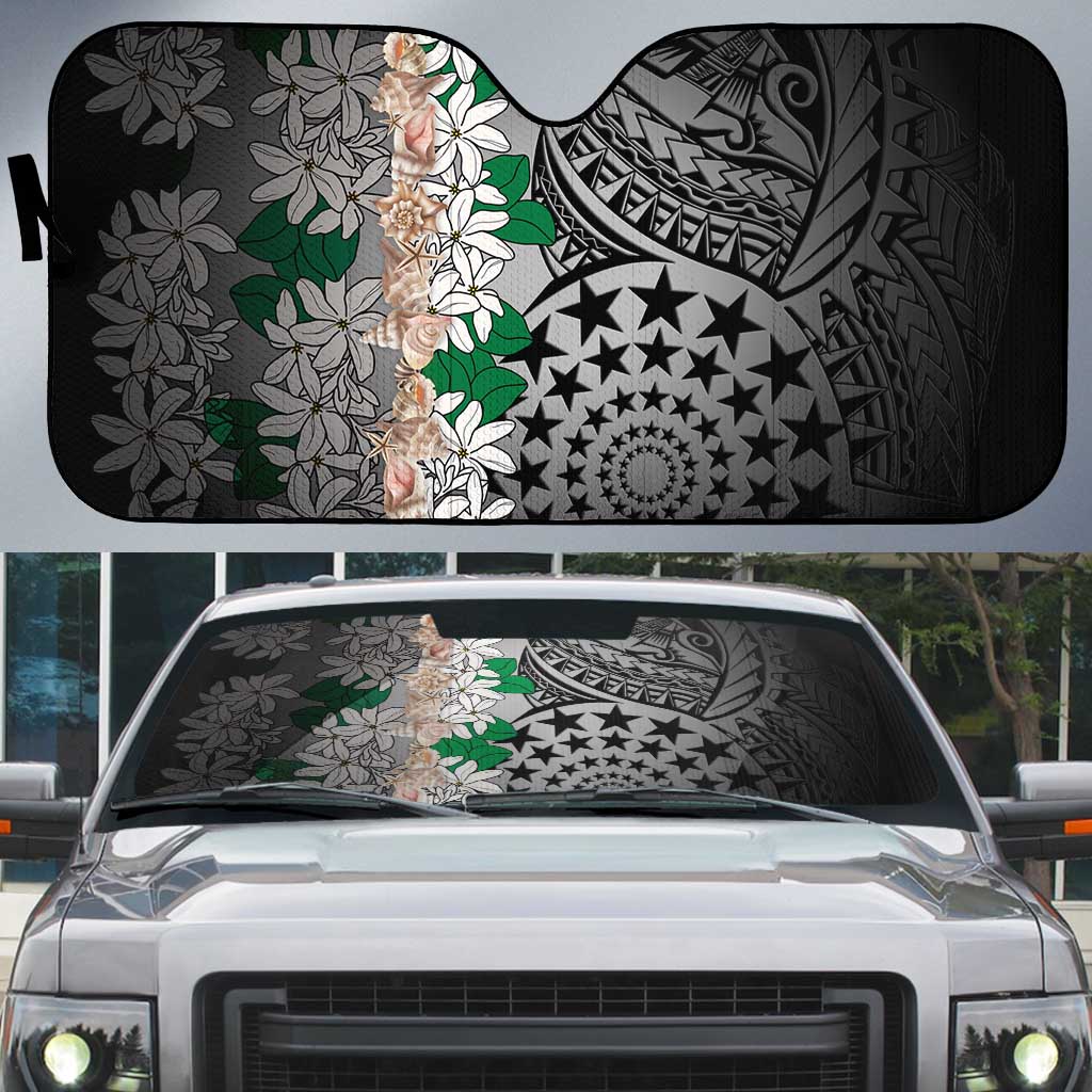 Cook Islands Tiare Maori With Conch Shell Auto Sun Shade Pasifika Fest Polynesian Tattoo Black