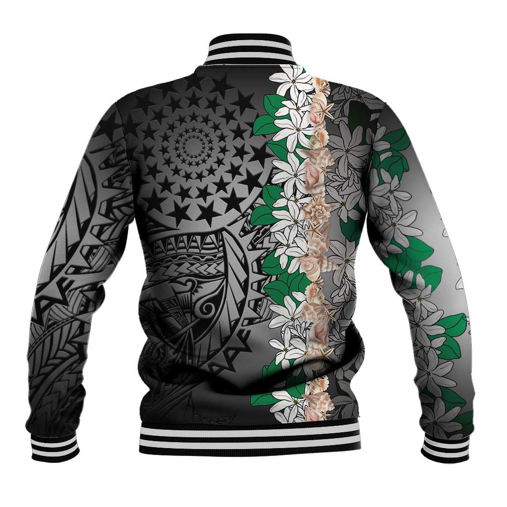 Cook Islands Tiare Maori With Conch Shell Baseball Jacket Pasifika Fest Polynesian Tattoo Black