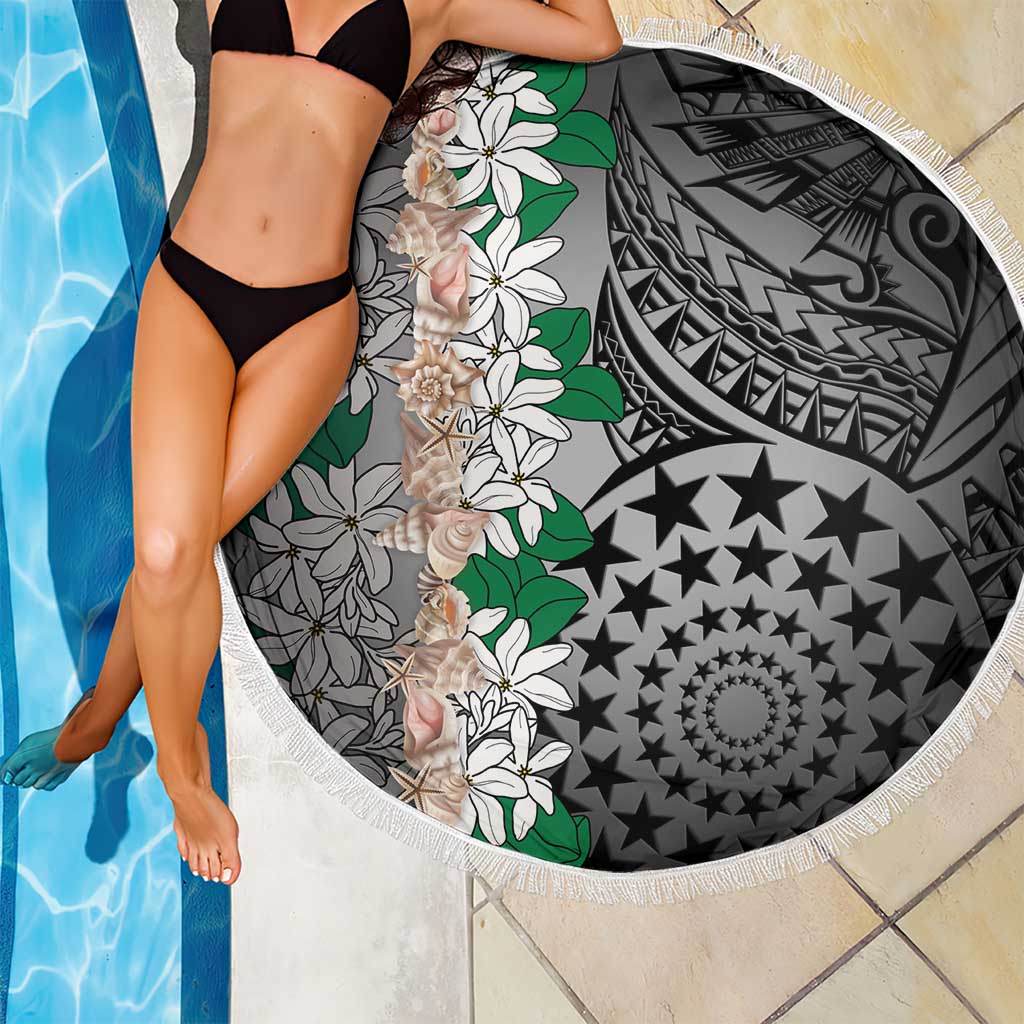 Cook Islands Tiare Maori With Conch Shell Beach Blanket Pasifika Fest Polynesian Tattoo Black