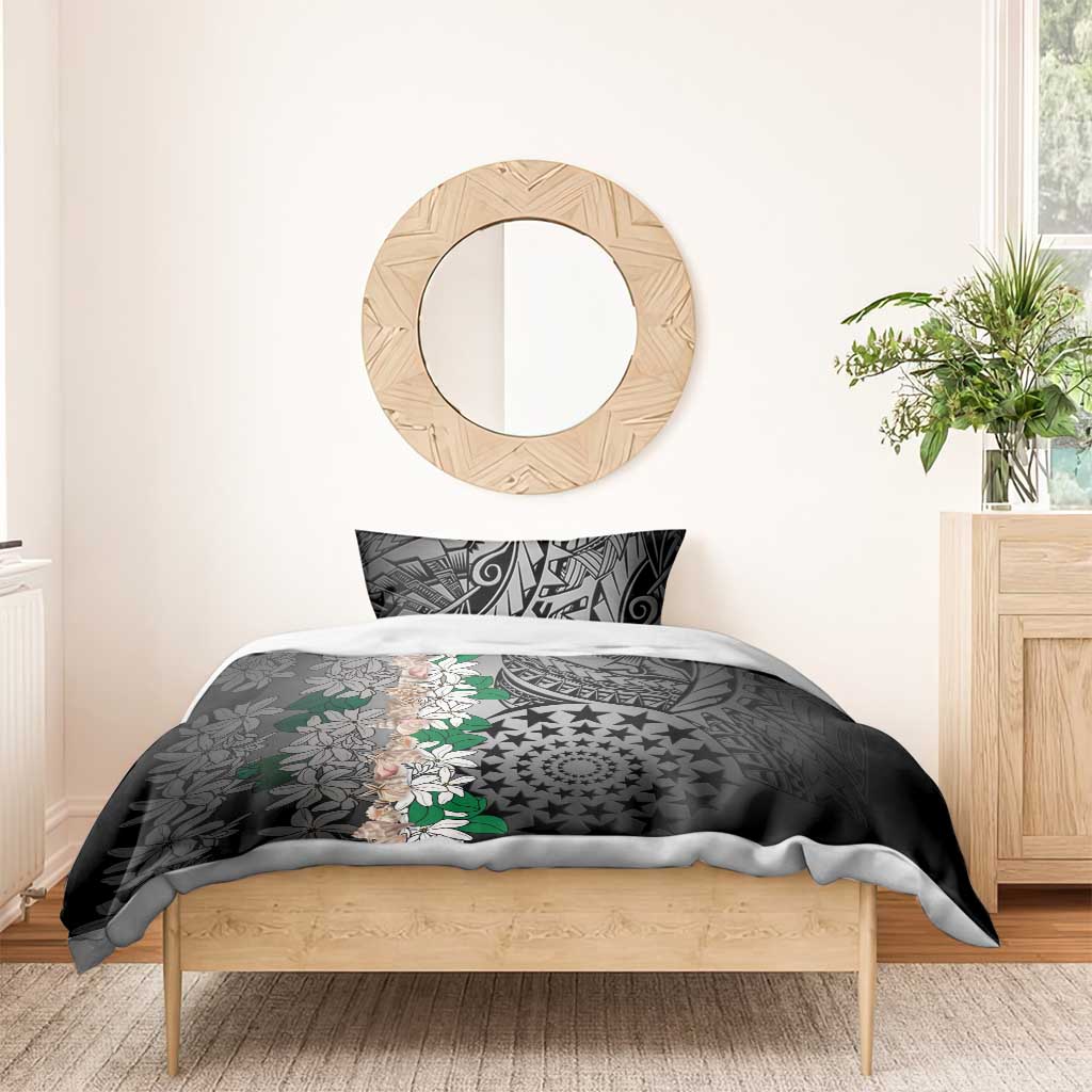 Cook Islands Tiare Maori With Conch Shell Bedding Set Pasifika Fest Polynesian Tattoo Black