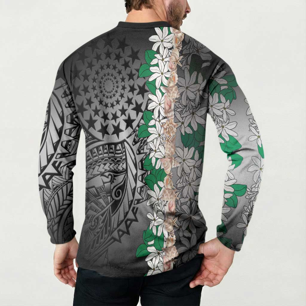 Cook Islands Tiare Maori With Conch Shell Button Sweatshirt Pasifika Fest Polynesian Tattoo Black