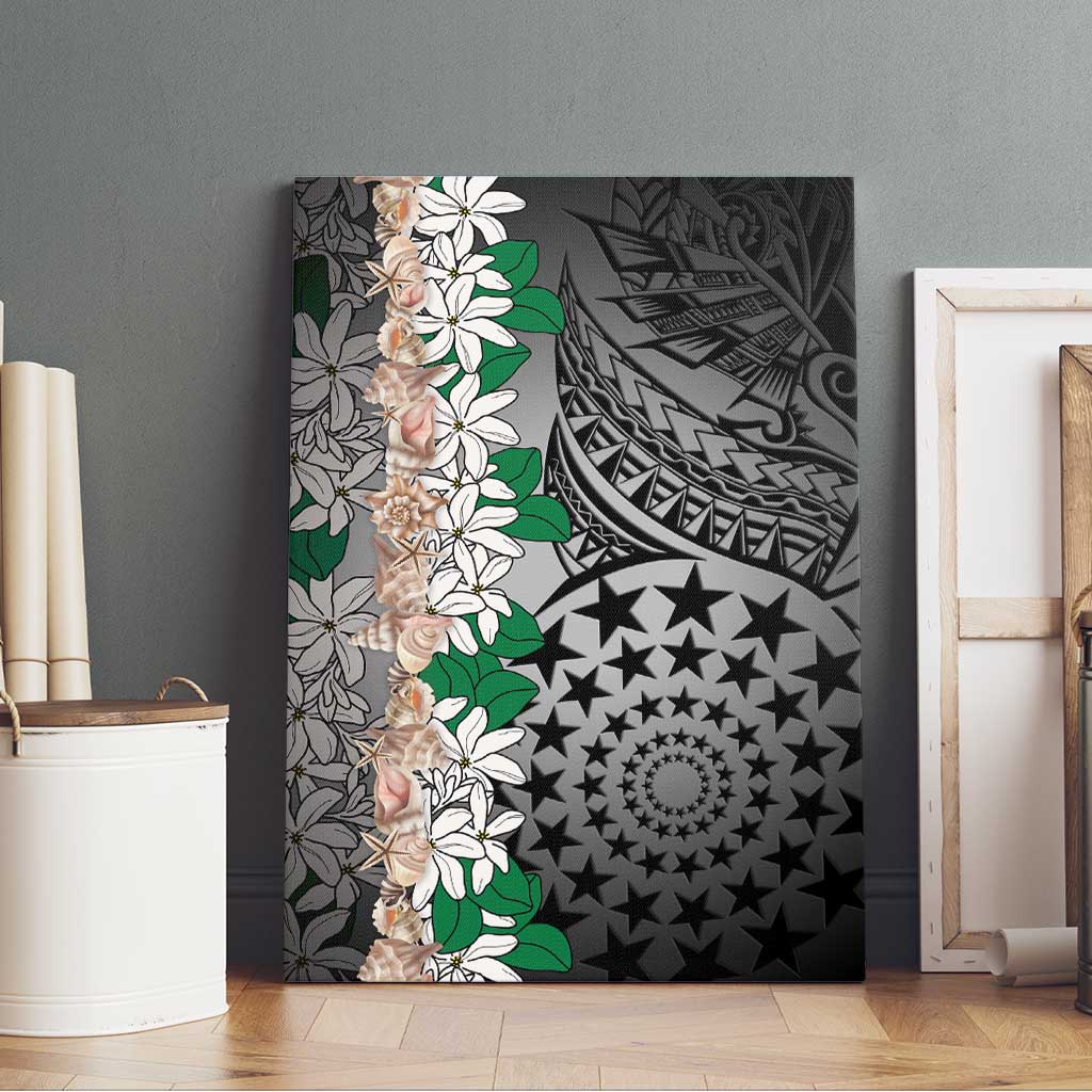 Cook Islands Tiare Maori With Conch Shell Canvas Wall Art Pasifika Fest Polynesian Tattoo Black