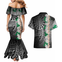 Cook Islands Tiare Maori With Conch Shell Couples Matching Mermaid Dress and Hawaiian Shirt Pasifika Fest Polynesian Tattoo Black LT14 - Polynesian Pride