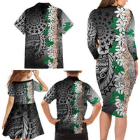 Cook Islands Tiare Maori With Conch Shell Family Matching Long Sleeve Bodycon Dress and Hawaiian Shirt Pasifika Fest Polynesian Tattoo Black LT14 - Polynesian Pride