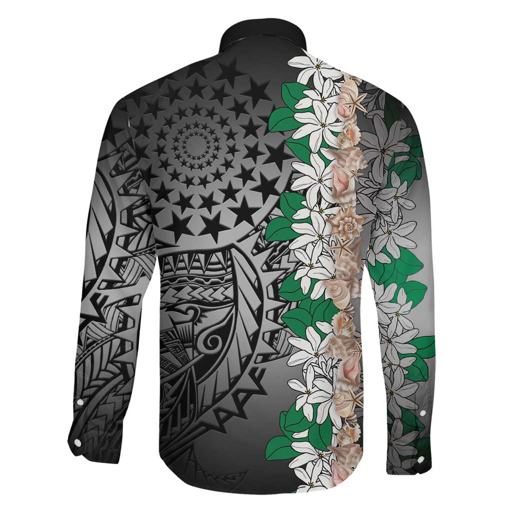 Cook Islands Tiare Maori With Conch Shell Family Matching Long Sleeve Bodycon Dress and Hawaiian Shirt Pasifika Fest Polynesian Tattoo Black LT14 - Polynesian Pride
