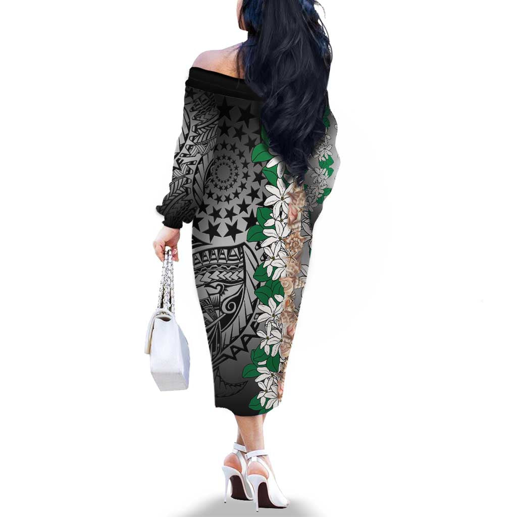 Cook Islands Tiare Maori With Conch Shell Family Matching Off The Shoulder Long Sleeve Dress and Hawaiian Shirt Pasifika Fest Polynesian Tattoo Black LT14 - Polynesian Pride