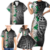 Cook Islands Tiare Maori With Conch Shell Family Matching Short Sleeve Bodycon Dress and Hawaiian Shirt Pasifika Fest Polynesian Tattoo Black LT14 - Polynesian Pride