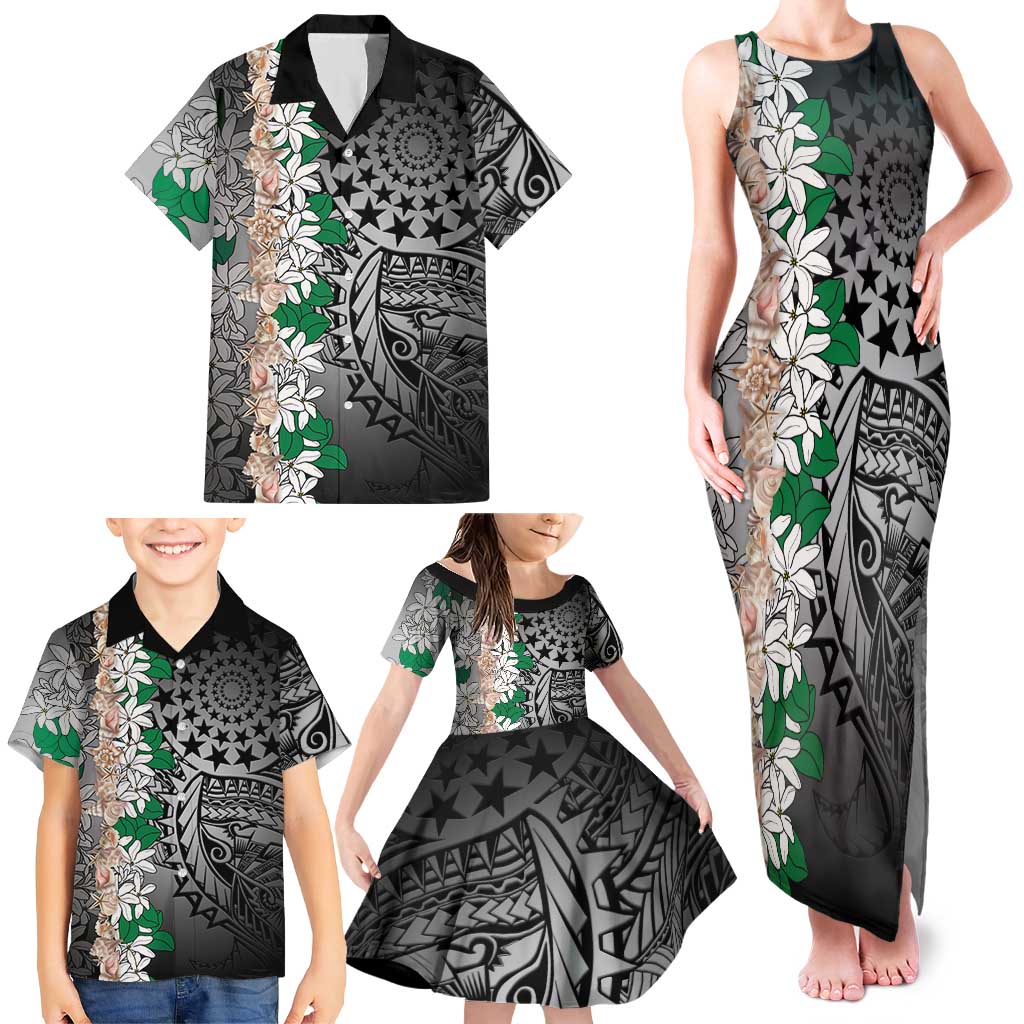Cook Islands Tiare Maori With Conch Shell Family Matching Tank Maxi Dress and Hawaiian Shirt Pasifika Fest Polynesian Tattoo Black LT14 - Polynesian Pride