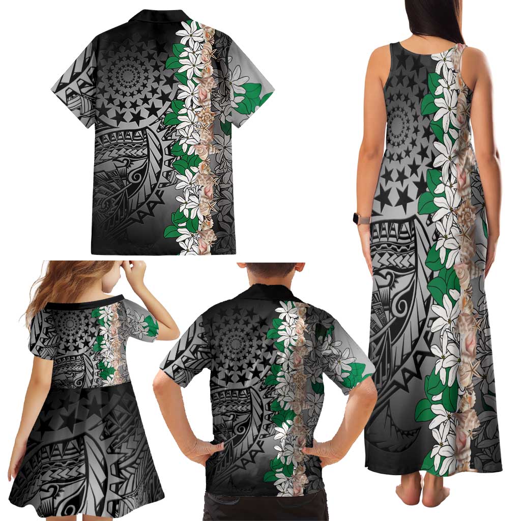 Cook Islands Tiare Maori With Conch Shell Family Matching Tank Maxi Dress and Hawaiian Shirt Pasifika Fest Polynesian Tattoo Black LT14 - Polynesian Pride