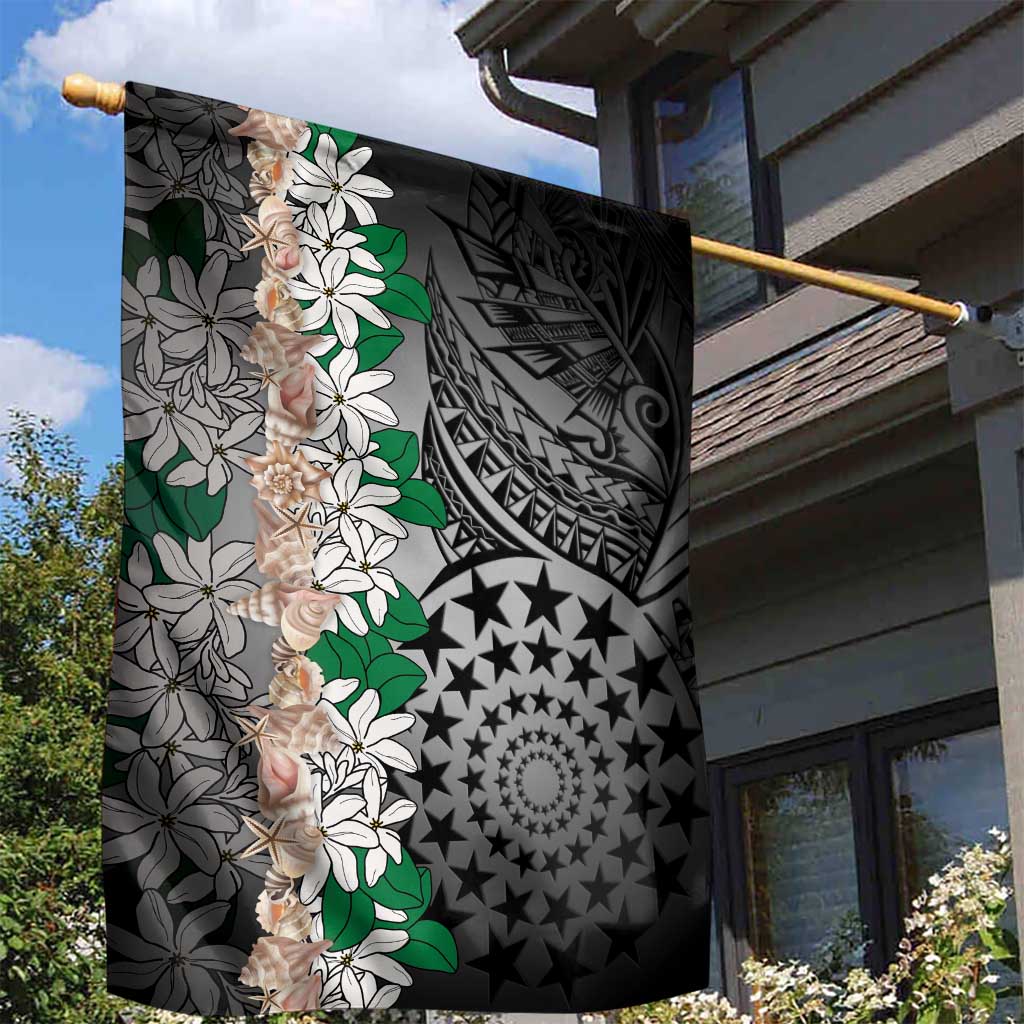 Cook Islands Tiare Maori With Conch Shell Garden Flag Pasifika Fest Polynesian Tattoo Black