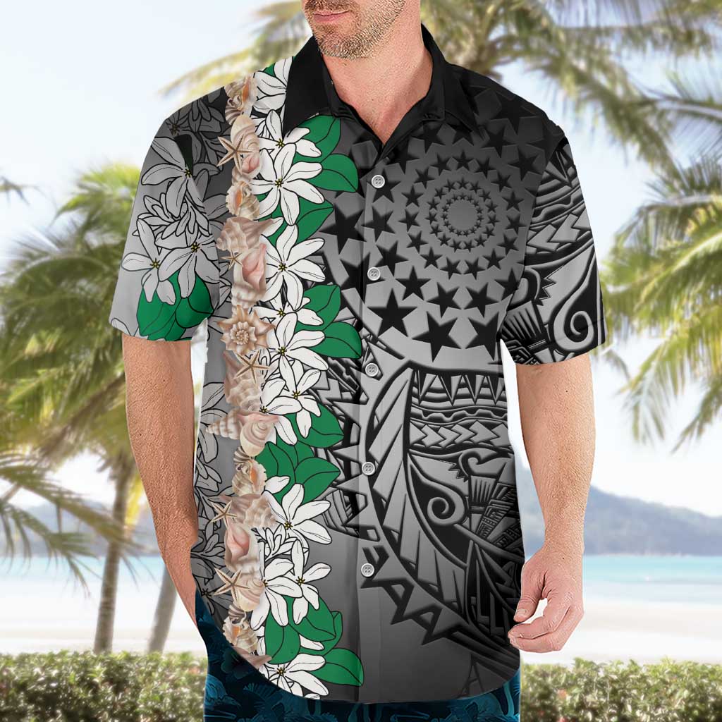 Cook Islands Tiare Maori With Conch Shell Hawaiian Shirt Pasifika Fest Polynesian Tattoo Black