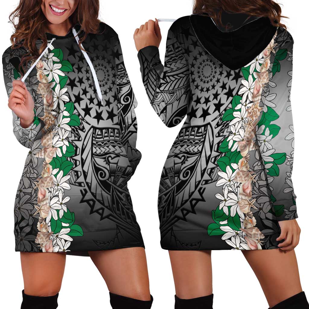 Cook Islands Tiare Maori With Conch Shell Hoodie Dress Pasifika Fest Polynesian Tattoo Black