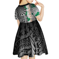 Cook Islands Tiare Maori With Conch Shell Kid Short Sleeve Dress Pasifika Fest Polynesian Tattoo Black