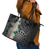 Cook Islands Tiare Maori With Conch Shell Leather Tote Bag Pasifika Fest Polynesian Tattoo Black