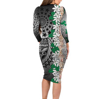Cook Islands Tiare Maori With Conch Shell Long Sleeve Bodycon Dress Pasifika Fest Polynesian Tattoo Black