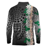 Cook Islands Tiare Maori With Conch Shell Long Sleeve Polo Shirt Pasifika Fest Polynesian Tattoo Black