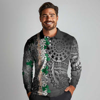 Cook Islands Tiare Maori With Conch Shell Long Sleeve Polo Shirt Pasifika Fest Polynesian Tattoo Black
