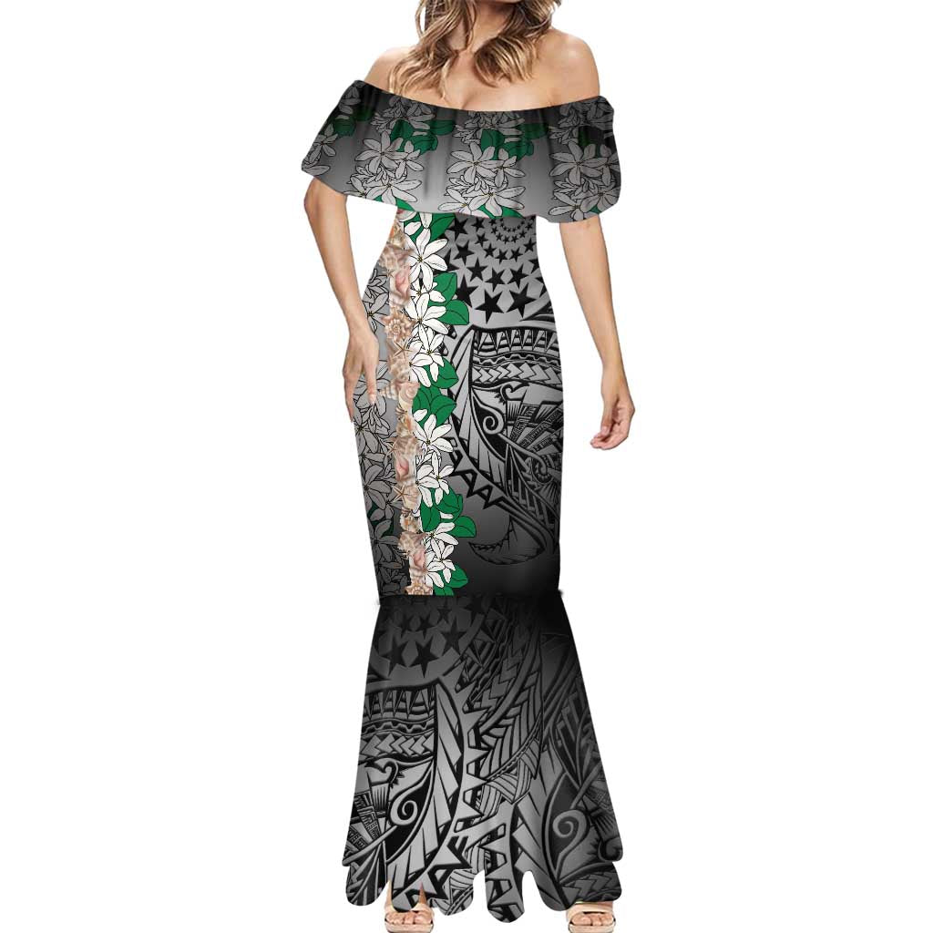 Cook Islands Tiare Maori With Conch Shell Mermaid Dress Pasifika Fest Polynesian Tattoo Black