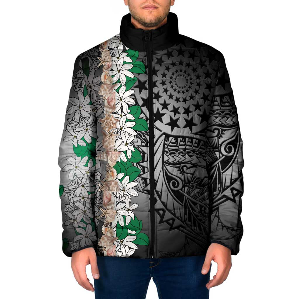 Cook Islands Tiare Maori With Conch Shell Padded Jacket Pasifika Fest Polynesian Tattoo Black