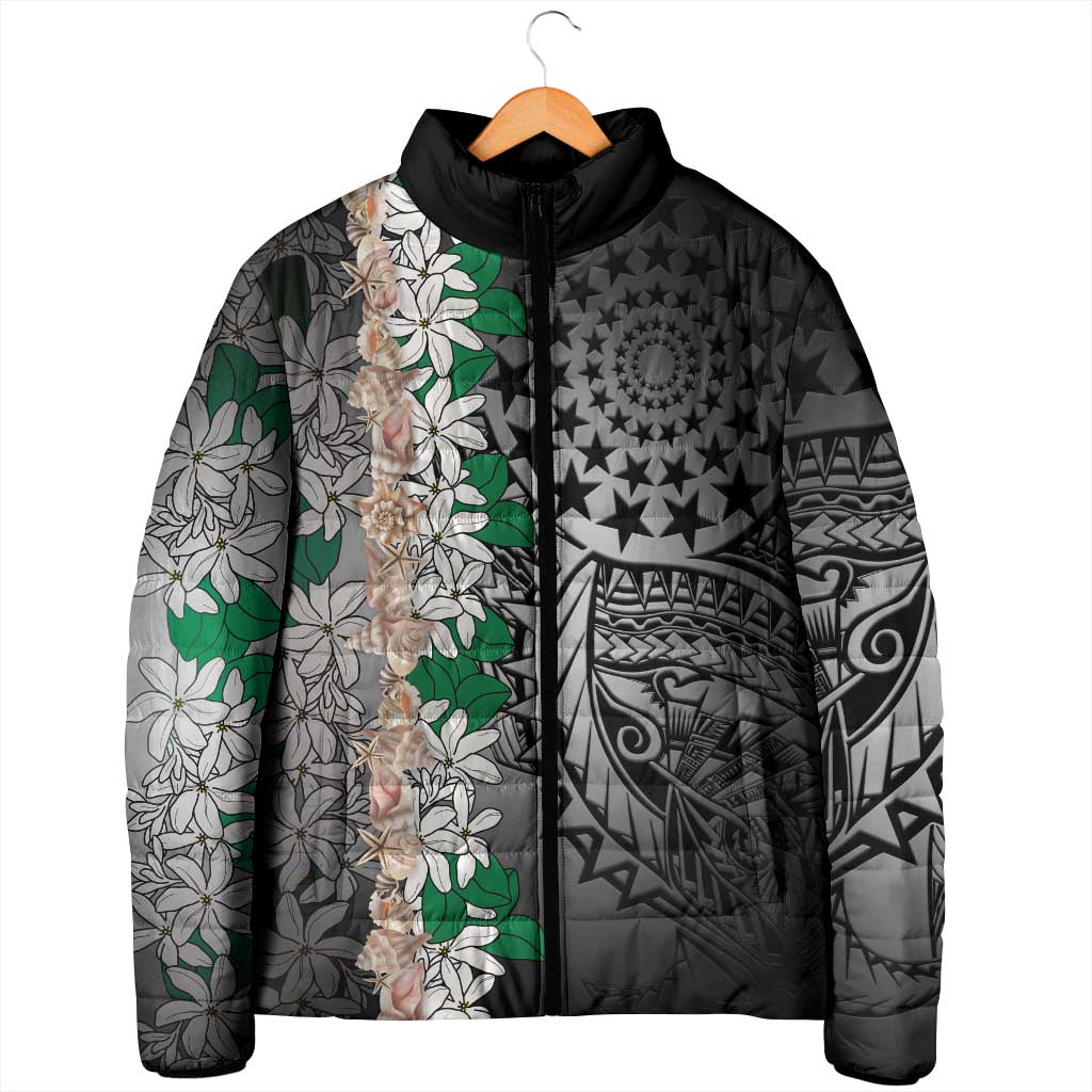 Cook Islands Tiare Maori With Conch Shell Padded Jacket Pasifika Fest Polynesian Tattoo Black