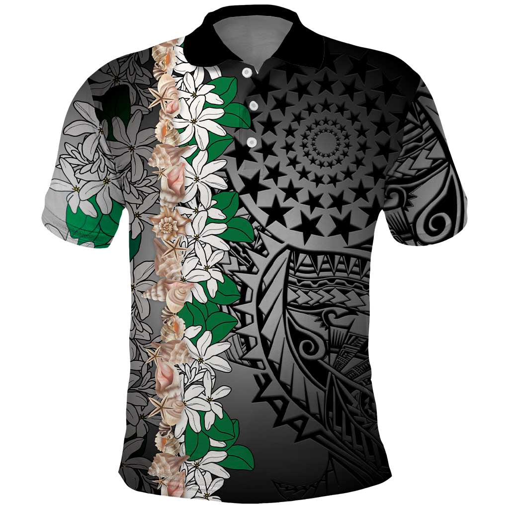 Cook Islands Tiare Maori With Conch Shell Polo Shirt Pasifika Fest Polynesian Tattoo Black