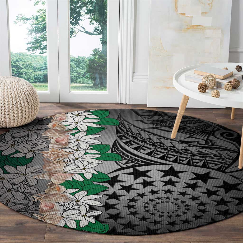Cook Islands Tiare Maori With Conch Shell Round Carpet Pasifika Fest Polynesian Tattoo Black