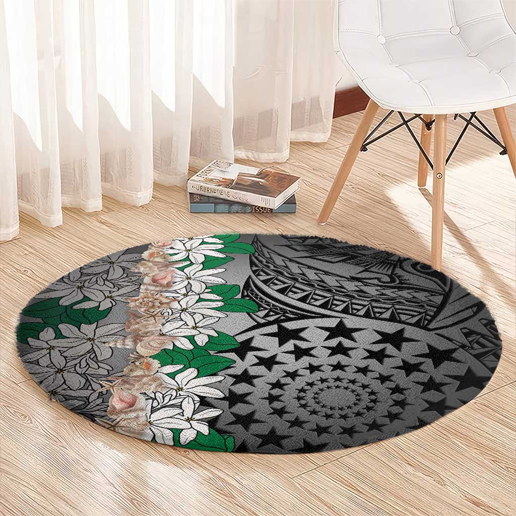 Cook Islands Tiare Maori With Conch Shell Round Carpet Pasifika Fest Polynesian Tattoo Black
