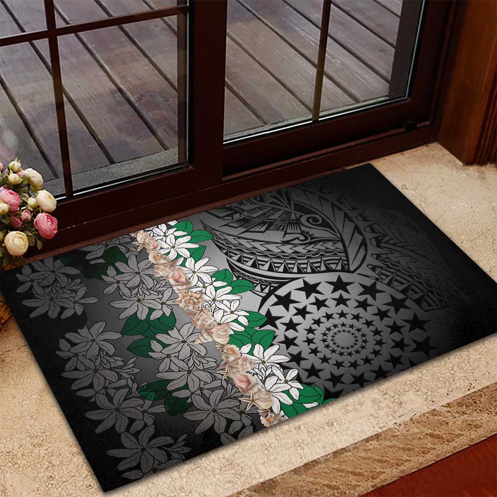 Cook Islands Tiare Maori With Conch Shell Rubber Doormat Pasifika Fest Polynesian Tattoo Black