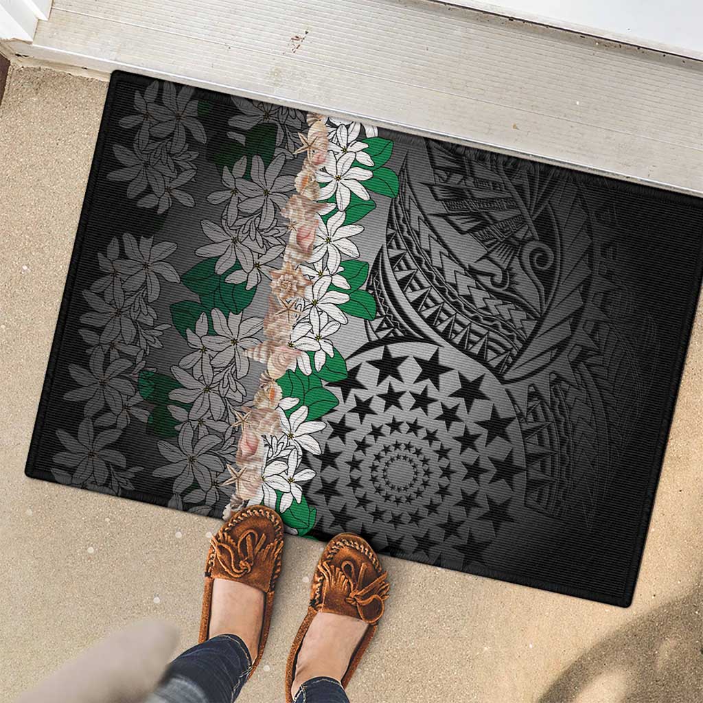 Cook Islands Tiare Maori With Conch Shell Rubber Doormat Pasifika Fest Polynesian Tattoo Black