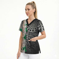 Cook Islands Tiare Maori With Conch Shell Scrub Top Pasifika Fest Polynesian Tattoo Black