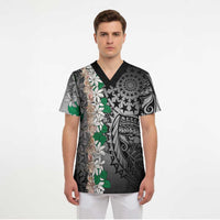 Cook Islands Tiare Maori With Conch Shell Scrub Top Pasifika Fest Polynesian Tattoo Black