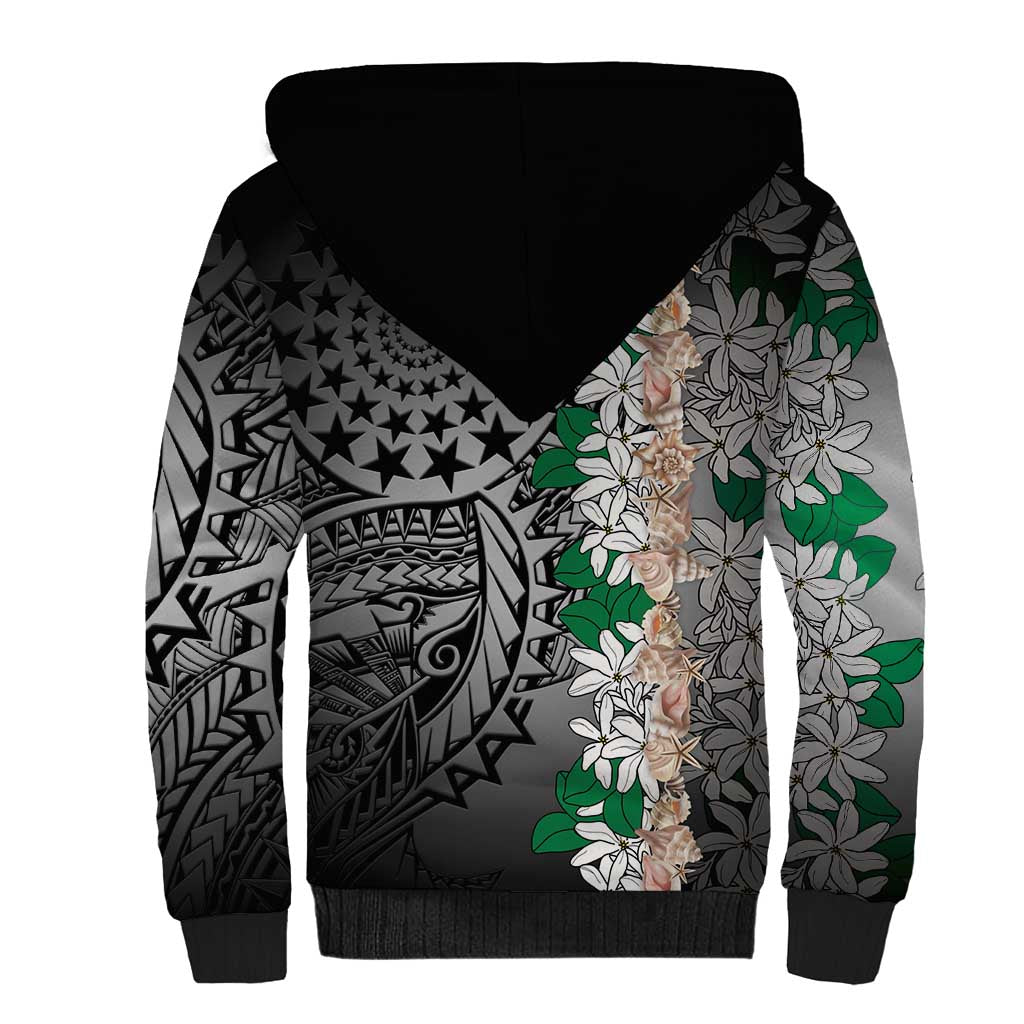 Cook Islands Tiare Maori With Conch Shell Sherpa Hoodie Pasifika Fest Polynesian Tattoo Black