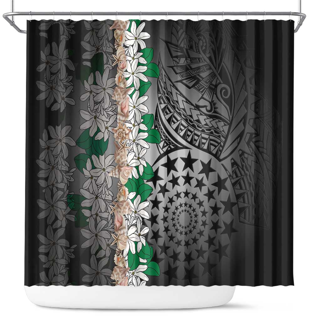 Cook Islands Tiare Maori With Conch Shell Shower Curtain Pasifika Fest Polynesian Tattoo Black