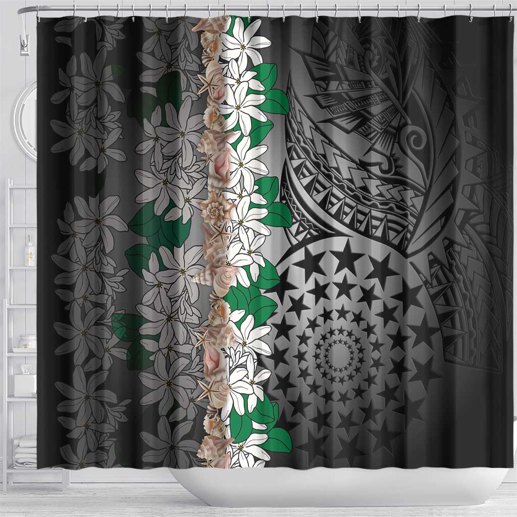 Cook Islands Tiare Maori With Conch Shell Shower Curtain Pasifika Fest Polynesian Tattoo Black
