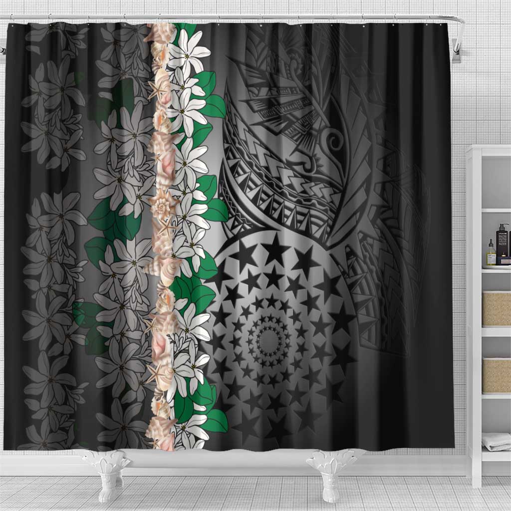 Cook Islands Tiare Maori With Conch Shell Shower Curtain Pasifika Fest Polynesian Tattoo Black
