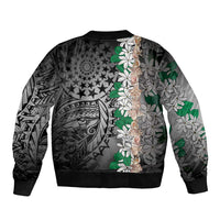 Cook Islands Tiare Maori With Conch Shell Sleeve Zip Bomber Jacket Pasifika Fest Polynesian Tattoo Black