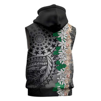 Cook Islands Tiare Maori With Conch Shell Sleeveless Hoodie Pasifika Fest Polynesian Tattoo Black