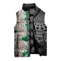 Cook Islands Tiare Maori With Conch Shell Sleeveless Puffer Jacket Pasifika Fest Polynesian Tattoo Black