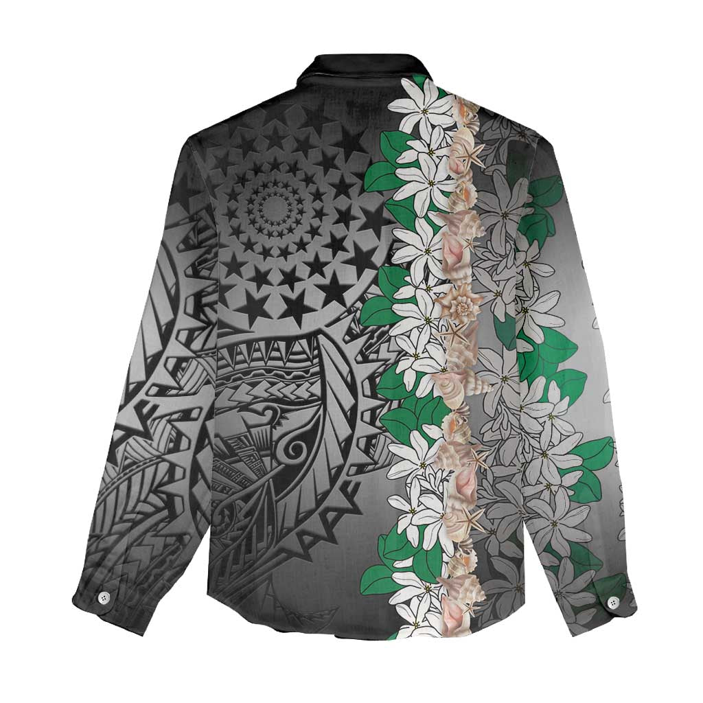 Cook Islands Tiare Maori With Conch Shell Women Casual Shirt Pasifika Fest Polynesian Tattoo Black