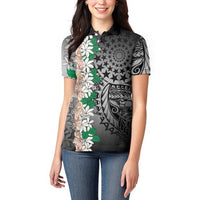 Cook Islands Tiare Maori With Conch Shell Women Polo Shirt Pasifika Fest Polynesian Tattoo Black
