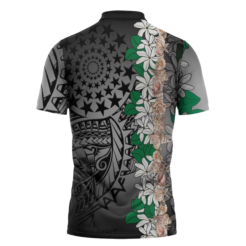 Cook Islands Tiare Maori With Conch Shell Zipper Polo Shirt Pasifika Fest Polynesian Tattoo Black