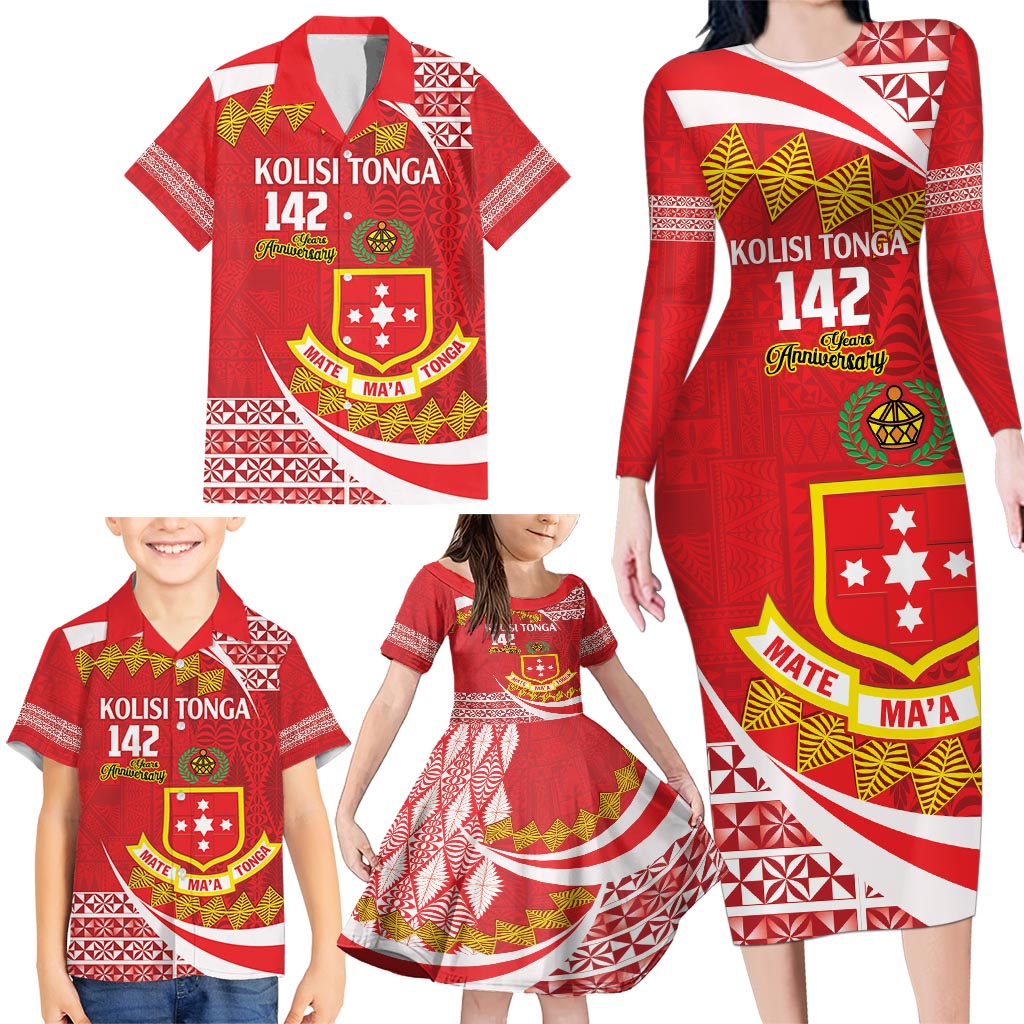 Personalised Kolisi Tonga College Atele Family Matching Long Sleeve Bodycon Dress and Hawaiian Shirt Mate Maa Tonga 142 Years Anniversary LT14 - Polynesian Pride