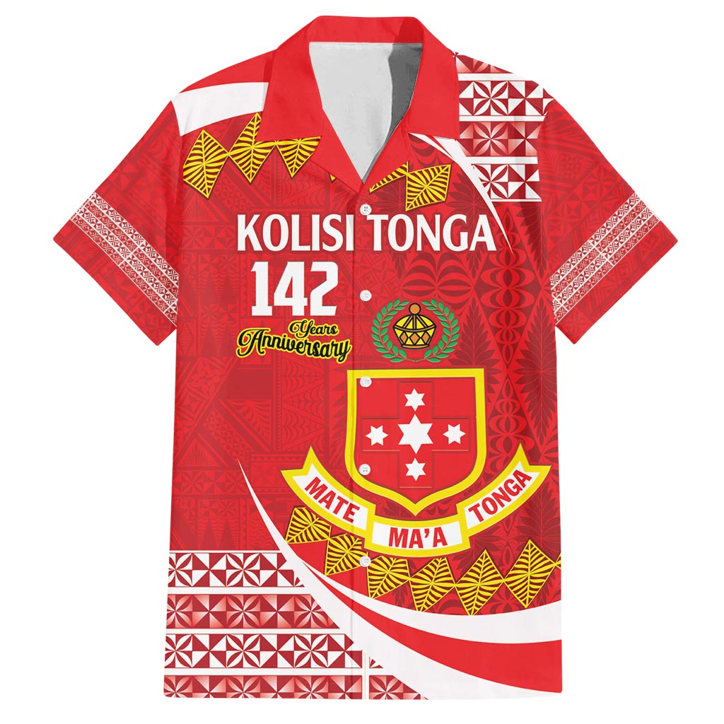 Personalised Kolisi Tonga College Atele Family Matching Long Sleeve Bodycon Dress and Hawaiian Shirt Mate Maa Tonga 142 Years Anniversary LT14 Dad's Shirt - Short Sleeve Red - Polynesian Pride