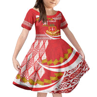 Personalised Kolisi Tonga College Atele Family Matching Off Shoulder Maxi Dress and Hawaiian Shirt Mate Maa Tonga 142 Years Anniversary LT14 Daughter's Dress Red - Polynesian Pride
